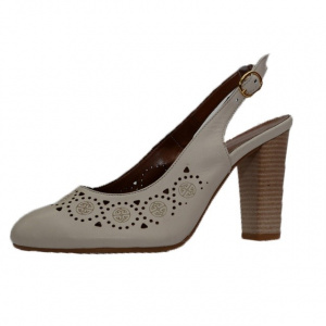 Sanda cu toc gros de 10 cm, de culoare bej, model inchis in fata - Img 1