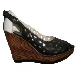 Sanda tip pantof cu talpa ortopedica, neagra, cu varf decupat - Img 1