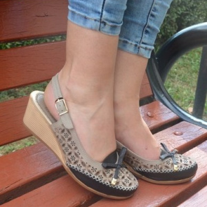 Sandale negre cu talpa ortopedica, cu model perforat, din piele - Img 5