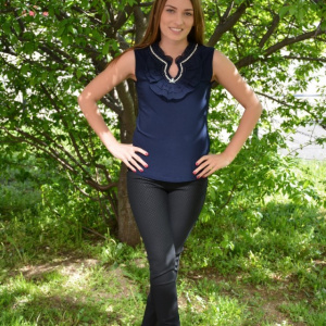 Top elegant de primavara-vara, culoare bleumarin, cu strasuri - Img 2