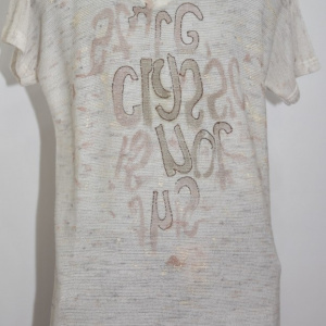 Tricou de barbati, de culoare alba, cu imprimeu grafic crem - Img 2