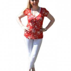 Tricou din material tip plasa, de culoare rosie, cu top dedesubt - Img 1