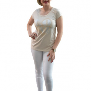 Tricou tineresc, de culoare bej, cu material dantelat in spate - Img 1