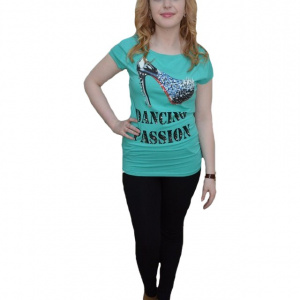 Tricou tineresc, model lung, culoare turcoaz cu design deosebit - Img 1