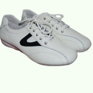 Adidas cu siret din piele naturala, culoare alba cu dunga neagra - Img 2