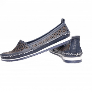 Balerin bleumarin din piele moale cu design de perforatii fine - Img 5