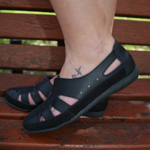 Balerini, din piele naturala de nuanta neagra, cu elastic mic in fata - Img 6