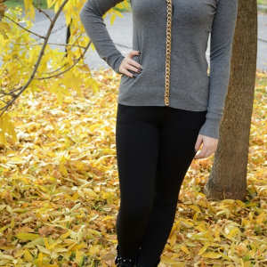 Bluza casual, gri, de marime universala, cu design auriu - Img 2