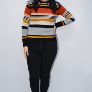 Bluza casual Vera ,model cu dungi multicolore,gri - Img 2