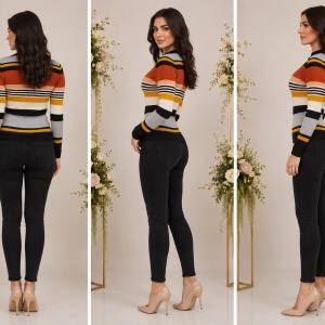 Bluza casual Vera ,model cu dungi multicolore,gri - Img 2