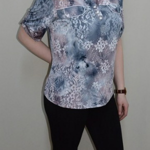 Bluza chic, nuanta de gri, guler clasic aplicat, buzunare de design - Img 3