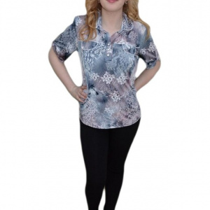 Bluza chic, nuanta de gri, guler clasic aplicat, buzunare de design - Img 1