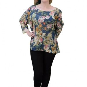 Bluza cu maneca trei-sferturi, design asimetric si imprimeu floral - Img 1