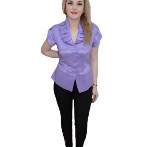 Bluza cu nasturi tip camasa, de culoare mov, cu maneca scurta - Img 1