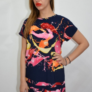 Bluza dama de zi, cu design abstract multicolor, pe fundal bleumarin - Img 4