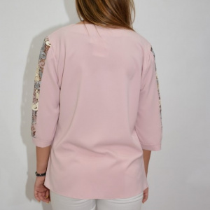 Bluza dama, eleganta, model de dantela la maneci, in nuanta de roz deschis - Img 7