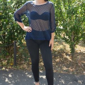 Bluza de culoare albastra, din material tricotat, model modern - Img 4
