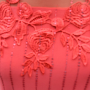 Bluza de ocazie cu strasuri si dantela, din material elastic corai - Img 6
