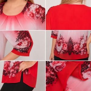Bluza de ocazie din material tip voal ,rosu cu imprimeu floral - Img 3