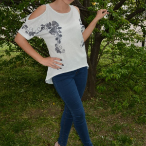 Bluza de primavara-vara cu design deosebit in fata, nuanta alba - Img 6