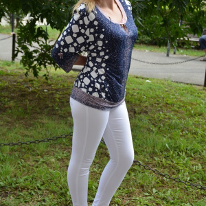 Bluza deosebita cu maneca scurta, bleumarin, cu manseta la baza - Img 4