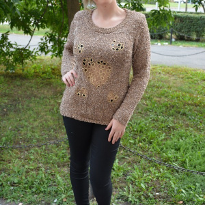 Bluza deosebita de toamna-iarna din material tricotat, nuanta bej - Img 4