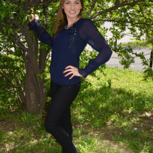 Bluza eleganta cu maneca din voal cu design plisat, bleumarin - Img 3