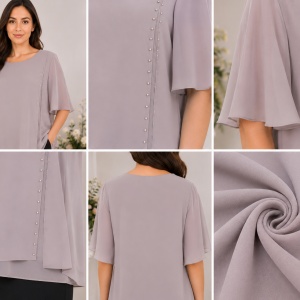 Bluză elegantă gri-lila cu mâneci vaporoase și detalii decorative - Img 3