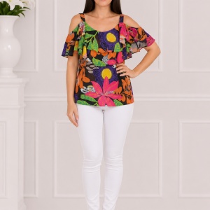 Bluza eleganta, nuanta multicolora cu decupaje pe umeri