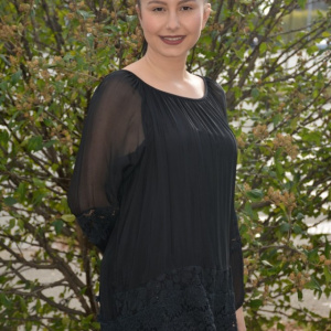 Bluza moderna Kara cu insertii de broderie si dantela ,nuanta de negru - Img 4