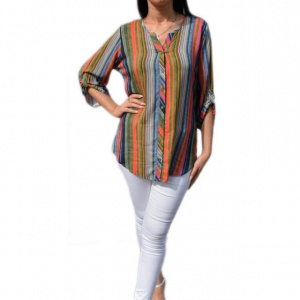 Bluza oversize cu nasturi in fata si dungi fine, multicolore - Img 1