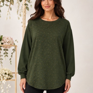 Bluză Oversized Verde cu Detalii Aurii Discrete