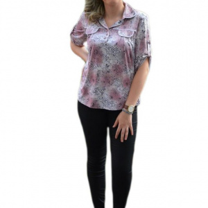 Bluza roz cu model casual, maneca scurta si guler rotunjit - Img 1