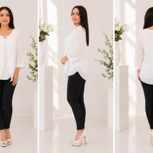 Bluza tinereasca cu croi modern, asimetric, de culoare alba - Img 3