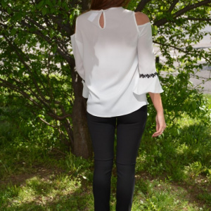 Bluza trendy de ocazie, model tineresc cu design negru pe fond alb - Img 4