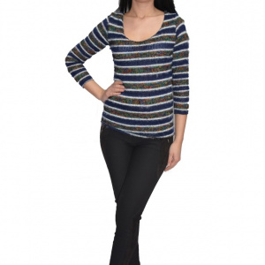 Bluza tricotata,model multicolor ,nuanta bleumarin - Img 1
