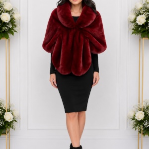 Bolero Samira din blana sintetica,model tip capa, nuanta marsala