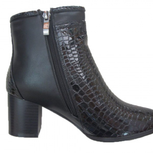 Botina de toamna, de culoare neagra cu design croco lucios - Img 3