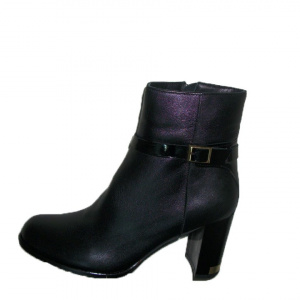Botina rafinata,  neagra, cu toc gros si design auriu - Img 2