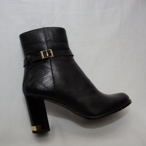 Botina rafinata,  neagra, cu toc gros si design auriu - Img 4