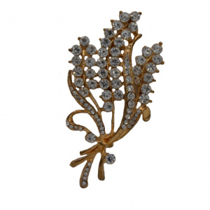 Brosa eleganta cu strasuri fine, albe, galben, negru, fond auriu - Img 1