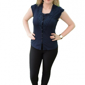 Camasa trendy, cambrata, maneca scurta si culoare bleumarin - Img 1