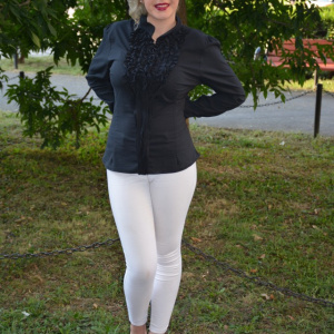 Camasi cu maneca lunga, negre, cambrate pe corp - Img 2