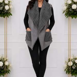Cardigan tip vesta Xenai cu insertii de blanita pe spate,nuanta de gri