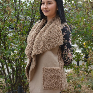 Cardigan tip vesta Xenai cu insertii de blanita pe spate,nuanta de crem - Img 4