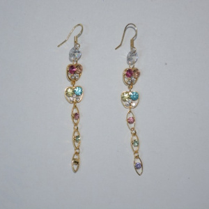 Cercei trendy,forma alungita in nuante de auriu, argintiu si multicolor - Img 3