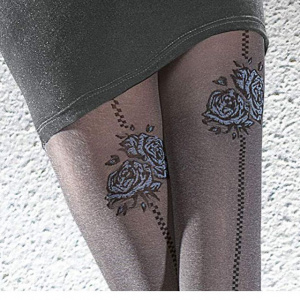 Ciorap rafinat, de nuanta neagra, cu imprimeu floral albastru - Img 3