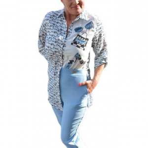 Costum tineresc, bluza asimetrica, nuanta albastru deschis - Img 1
