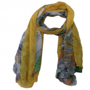 Esarfa dreptunghiulara cu design rafinat, multicolor, cadru galben