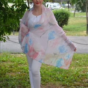 Esarfa in tendinte de culoare roz deschis cu imprimeu tineresc - Img 5